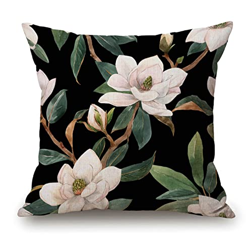 Solekla Vintage Floral Black White Green Cotton Linen Square Throw Waist Pillow Case Decorative Cushion Cover Pillowcase Sofa 18"x 18" - color: Sl192