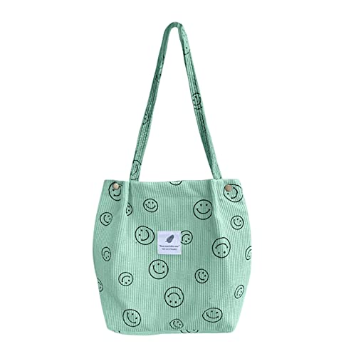 JARKJARD Corduroy Aesthetic Cute Tote Shoulder Bag for Teen Girls School - color: Green