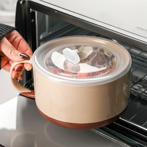 Jumbo Ceramic Soup Bowl with Lid, Microwave Safe - Beige - color: Beige, size: Set of 1