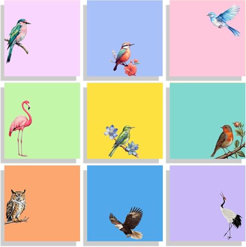 9 Pads Cute Sticky Notes Set, 3" x 3" Bird Self Stick Notepads, Funny Sticky Notes Set, Bird Stationery, Kawaii Adhesive Memo Pads, Office Decor Desk Accessories, School Supplies, Bird Lover Gifts - color: 9 Colors Birds