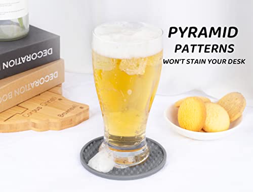 Coasters for Drinks 6 Pack Drinking Coasters with Holder,Heat Resistant Silicone Cup Mat Tabletop Protection,Non-Slip Rubber Coaster for Kinds of Cups (Grey) - color: Gray