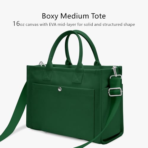 TOPDesign Heavy-Duty Canvas Tote Bag for Women, Adjustable Crossbody/Shoulder Handbag with 9 Pockets, Everything Tote - color: Dark Green, style: Pro+