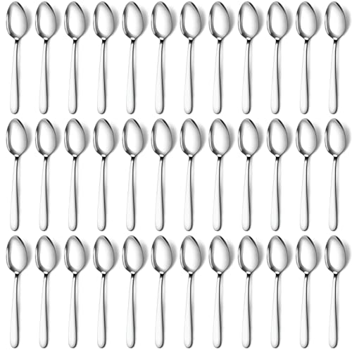 Pleafind 36-Pcs Dinner Spoons Set (7.4 inch), Spoons Silverware, Stainless Steel Spoon, Mirror Polished Tablespoon, Silverware Spoon for Home, Kitchen, Restaurant, Dishwasher Safe - size: 36 Pcs 7.4'' Silver Dinner Spoons