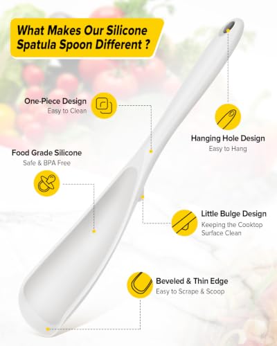 BUNDLEPRO Silicone Cooking Spoons for Nonstick Cookware, One-Piece, 2 Pack - color: White