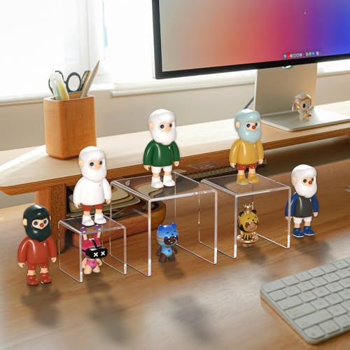 NIUBEE Acrylic Risers Display Stand 2 Set, Clear Display Risers Shelf,3x4x5 - size: (3,4,5)" x2Set