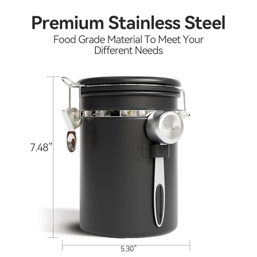 Veken Coffee Canister with Window, Airtight Stainless Steel Container, 22OZ - color: Black, size: 22 oz