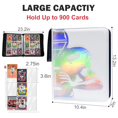 900 Pockets Football Card Binder, Laser Silver Hot Stamping Cover,L366 - color: Dazzling Football-900