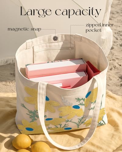 Miss Adola Embroidery Canvas Tote Bag with Pocket & Buckle - color: Daisy