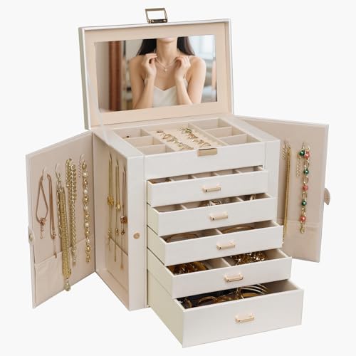 BOOVO Large Jewelry Box for Women 6 Layer - color: Pearl White and Gold, size: 6 Layer