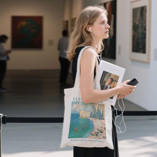 Art Canvas Tote Bag,Art Lovers Gifts,Aesthetic Tote Bag for Women. - color: White - Monet -5