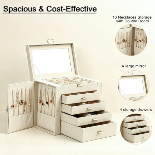 BOOVO Large Jewelry Box for Women, 5 Layer Jewelry Organizer(Pearl White) - color: Pearl White, size: 5 Layer