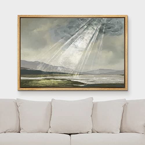 MUDECOR Framed Canvas Print Wall Art Pastel Watercolor Ray of Light Rain Cloud Country Nature Wilderness Illustrations Fine Art Landscape Multicolor for Living Room, Bedroom, Office - 16""x24"" Natural - color: A03-2306-slm11, size: 24"L x 16"W