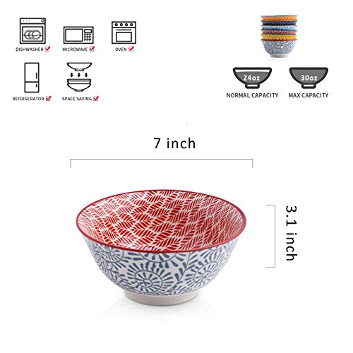 Selamica 7 inches Porcelain Cereal Bowl Set - Set of 6, Ceramic bowls, Soup Bowl Set for Cereal, Soup, Salad and Pasta, Assorted Colors - color: Assorted Colors, size: 7 Inches