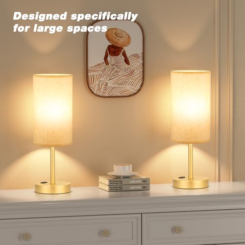 Fenmzee 17.4" Gold Lamp for Bedroom - Dimmable Touch, USB A+C, AC Outlet - color: Cream - Gold, size: 17.4"