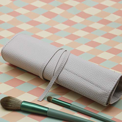 Bird&Fish Makeup Brush Case Travel, makeup brush case roll up,brush holder makeup,Holder Organizer Brushes Pouch Cosmetic Bag for Travel，Rolling Bag Storage Case PU Leather - color: Gray