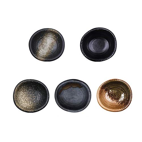 Colias Wing 3.5" Retro Style Black/Brown Stylish Design Multipurpose Porcelain Side Dish Bowl Seasoning Dishes Soy Dipping Sauce Dishes-Set of 5 - color: Set-of-5-Assorted