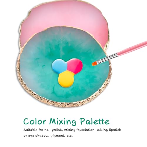 2 Pcs Nail Polish palettes Resin Nail Art Palette Golden Edge Gel Nail Polish Holder Nail Tray,Makeup Display Board Cosmetic Mixing Tools - color: Pink,green