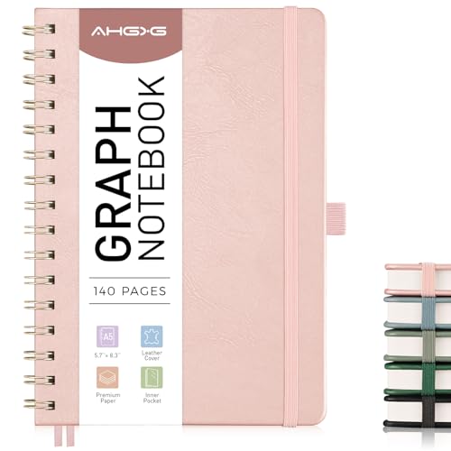 AHGXG Graph Paper Notebook, 140 Pages, A5 (5.7" x 8.3") - color: Rose Gold, style: A5-Graph