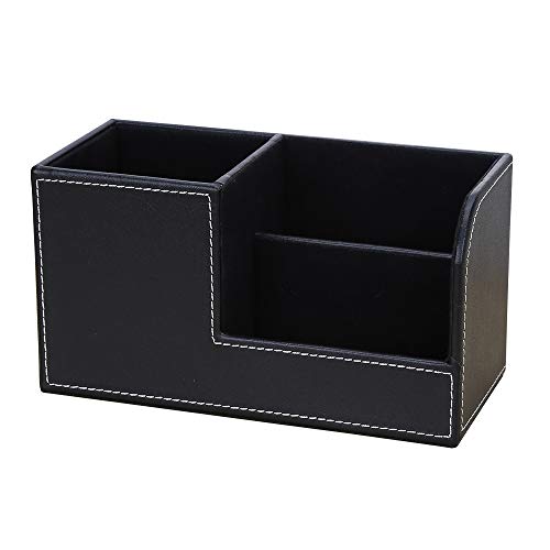 Leather Multi-Function Desk Stationery Organizer Storage Box Pen/Pencil, Cell Phone, Business Name Cards, desk organizers (Black) - color: Black
