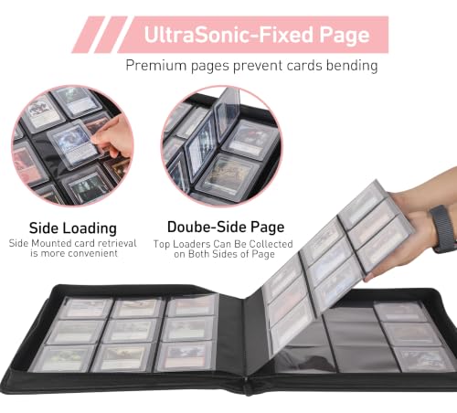 Top Loader Binder 16 Pocket, Holds 640+ Cards in 3" x 4" Toploaders, Ringless 20 Double-Sided Sleeves, Side-Loading, Spine Label with Maker Pen Toploader Binder for TCG, MTG, Sports Cards - color: Light Pink, size: 16-Pocket, Holds 640 Cards
