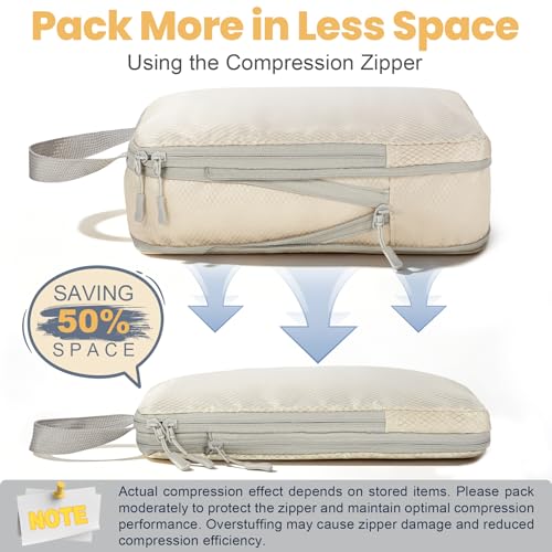 10-Set Compression Packing Cubes for Travel - color: Cream, size: 10-Set