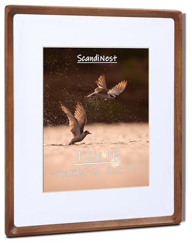 12x16 Picture Frame, USA-Sourced Natural Walnut Wood with Plexiglass, Handcrafted Rounded Corners, Matted to 8.5x11 Photo, Horizontal and Vertical Gallery Wall Poster Frame - color: Walnut, size: 12X16
