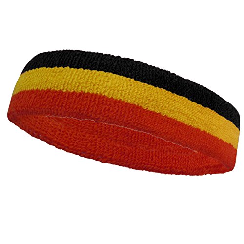 COUVER 3 Color Striped Sports Sweatband Set - color: Black/Gold Yellow/Red