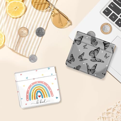 Squeeze Coin Purse Pouch Mini Coin Pocket Portable Change Wallet - color: Black Butterflies, size: Mini (3.54"x3.2")