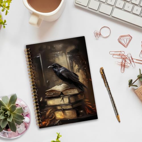 nvucamd Gothic Black Crow Spiral Notebook, Dark Academia Raven Book Journal Notebook, Moody Witchy Raven Journaling Notebooks for Women, Gothic Gifts Office Supplies, 5.5x8.3Inch - color: crow book