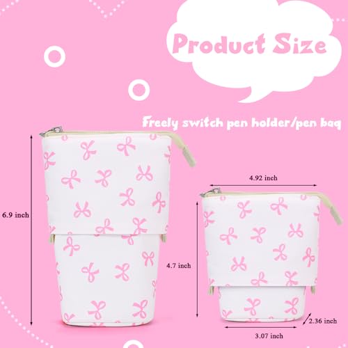 KPX Cute Standing Pencil Case Pen Holder for Kids, Pop Up Stand UP Bubble Tea Pen Organizer Kawaii Stationary for Christmas Holiday New Year Office (Bow) - color: Bow