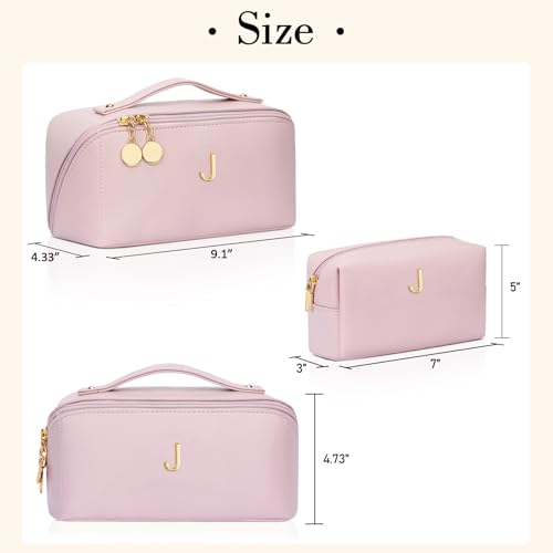 Initial Makeup Bag Personalized Gift for Women Teen Girls - color: Pink, style: J