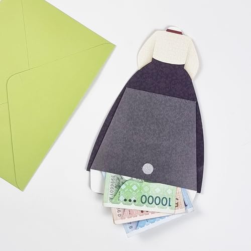 Korean Hanbok Money Envelopes - Traditional Gift Card Holders 6-Piece Set with Gold Accents