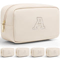 VLANDO Makeup Travel Bag with Pearl Monogram Patch,Beige A - color: 03-White-A