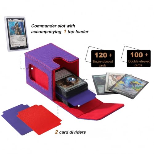 Venssu MTG Deck Box with Commander Display, Fits TCG Cards (Purple&Red) - color: Purple&Red