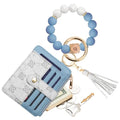 COOLANS Silicone Bracelet Wristlet Wallet Credit Card Holder RFID ID Window Key Ring Tassel Slim Wallet Women Keychain Purse - color: Blue White