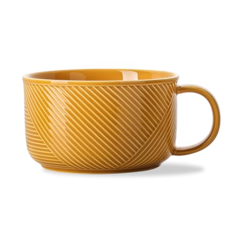 Ceramic Soup Bowl with Handle, 38 oz Microwave Safe, Yellow - color: Mustard Yellow