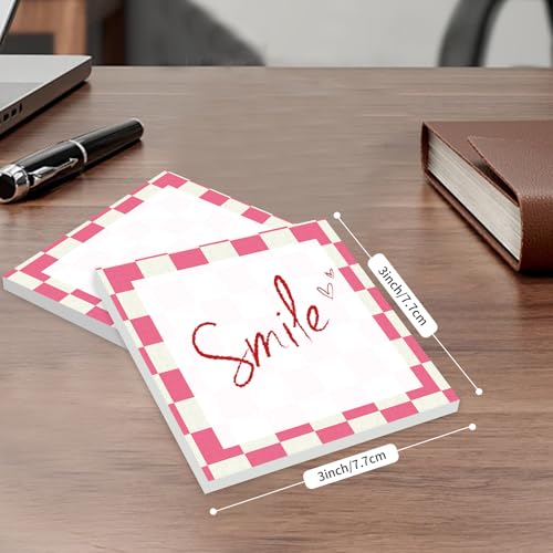 Cute Sticky Notes 3 x 3 in, 2 Pack Self Stick Note Pads with Fun Patterns, Strong Adhesive Memo Pads for Office School Home, 80 Sheets per Pad Pink Checkerboard - color: Pink Checkerboard