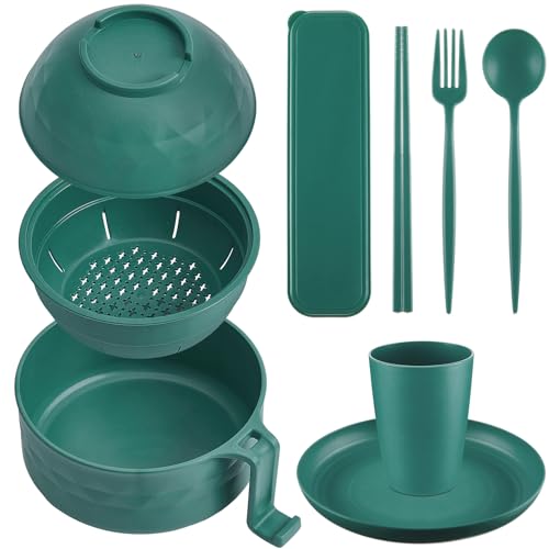 6 Pcs Microwave Ramen Cooker Set 40oz Bowl, Dark Green - color: Dark Green