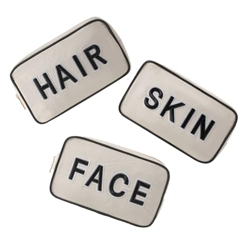 uekeboag 3Pcs Canvas Chenille Letter Makeup Bag Set(Hair Skin Face) - color: Black Hair Skin Face 3Pcs