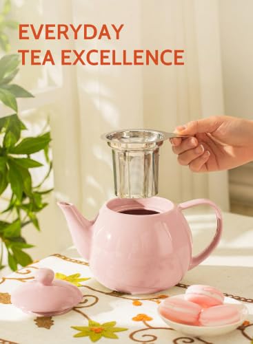 Sweese Porcelain Teapot 27 oz with Infuser for Loose Leaf Tea, Pink - color: Pink, size: 27oz (with infuser)