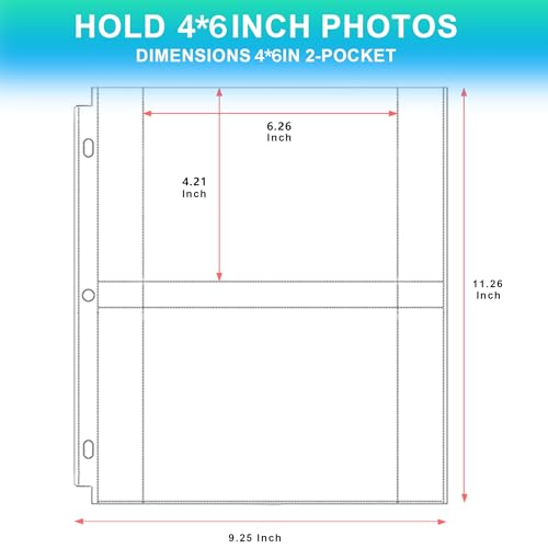 100 Pack 4 x 6 Photo Sleeves for 3 Ring Binder(200 Pictures) - color: 4x6inch-2pocket|8.5 X 11" Binders