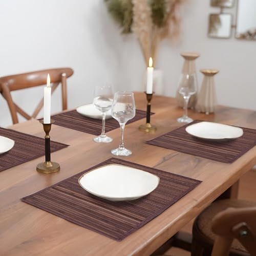 Bamboo Placemats Set of 4 with Fabric Border, Table Mats, Walnut - color: Walnut, size: Set of 4