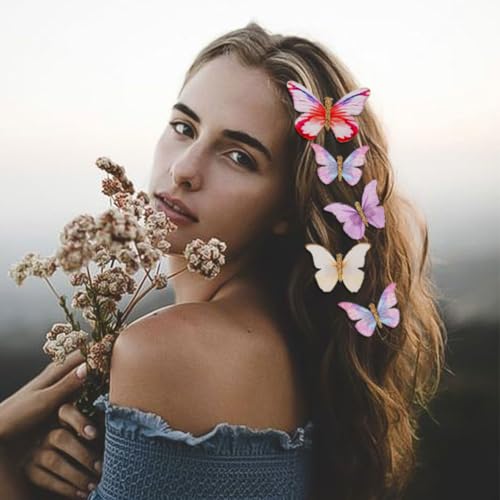 20Pcs Butterfly Hair Clips Moving Rainbow Glitter Clips Fairy Accessories for Women Hair Accessories for Teens Colorful Hair Clips - color: Rainbow