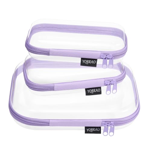 YQBRAO 3-Piece Clear Hard Shell Zipper Case Set, 1M 2S, Purple - color: Purple, size: MSS