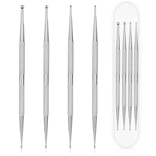 Jeffdad Nail Dotting Tool, 4 Pcs Professional Double-ended Nail Art Tools with Box, Dot Pen Metal Dot pen Nail Polish Paint Pen Dot Diamond Pattern Stainless Steel Dotting Tools Nail art(silver) - color: silver