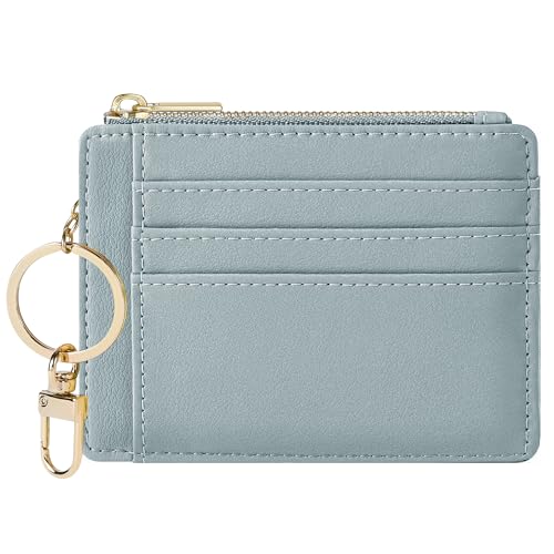 Sodsay Card Case Slim Front Pocket Wallet for Women Credit Card Holder with Keychain | Slim, Credit Card Holder, Front Pocket, with Keychain - color: Smooth Blue Classic