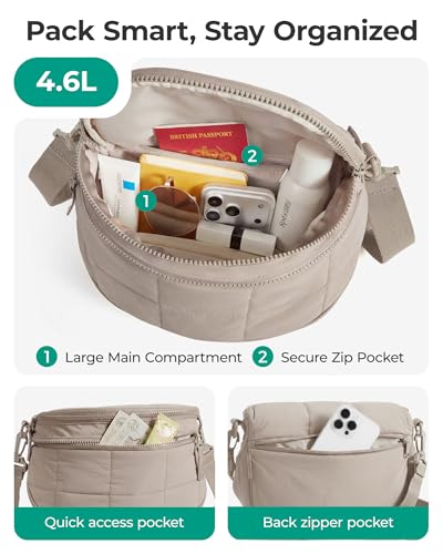 BAGSMART Crossbody Bags for Women, Puffer Cute Bum Bag with Pouch - color: Camel, size: 4.6L