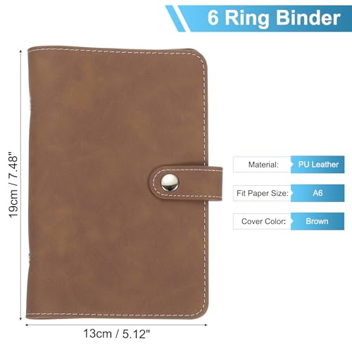 PATIKIL A6 PU Leather Binder Cover 6 Ring Loose Leaf Brown - color: Brown, size: A6