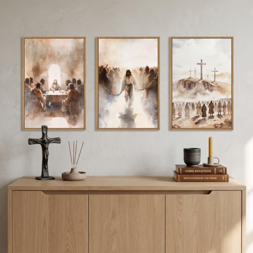 LHIUEM Large Jesus Neutral Framed Canvas Wall Art Set,Christ Church Wall Decor,Christian Bible Story Religious Easter Last Supper Artwork for Living Room,Churches,Prayer Room Decor- 24''x36''x3 - color: Neutral Jesus Wall Art, size: 36"L x 24"W