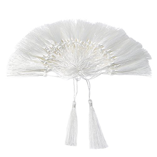 VAPKER 100 Pieces White Tassels 13cm/5-Inch Silky Handmade Soft Tassels Floss Bookmark Tassels with 2-Inch Cord Loop for Jewelry Making, DIY Projects, Bookmarks - color: I:white